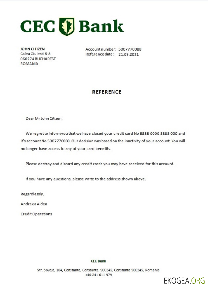 Roumanie , CEC Bank , closure référence